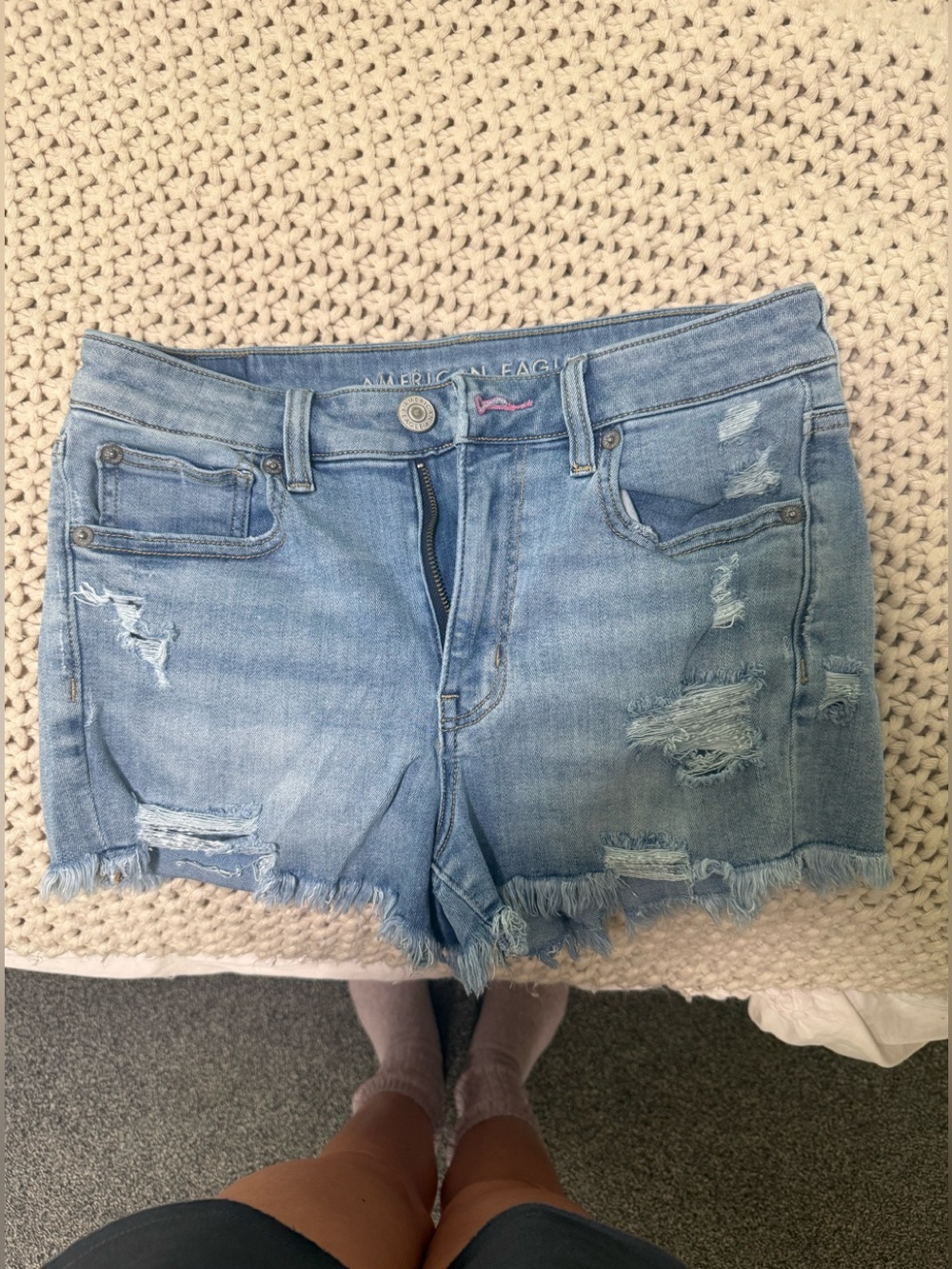 American Eagle Outfitters Light Wash Distressed Jean Shorts